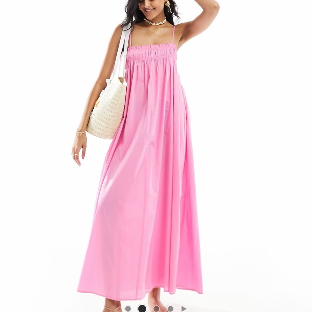 Pink Smocked Neck Maxi Dress
